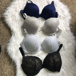4 Lace Push Up Bra Bundle 38B Blue Black White Tan
